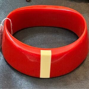 Vintage RARE MONET Red 1984 bangle with dot and stripe size 7.25"